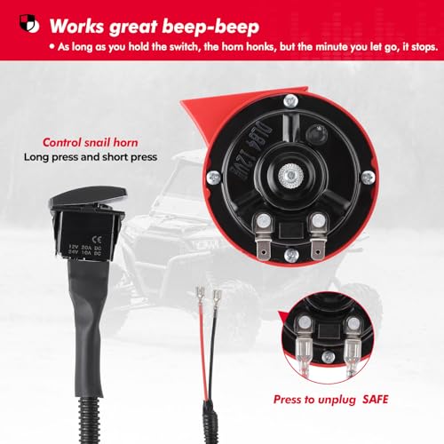 image for KEMIMOTO UTV ATV Horn Kit with Rocker Switch, 12V Upgraded 105DB Unive