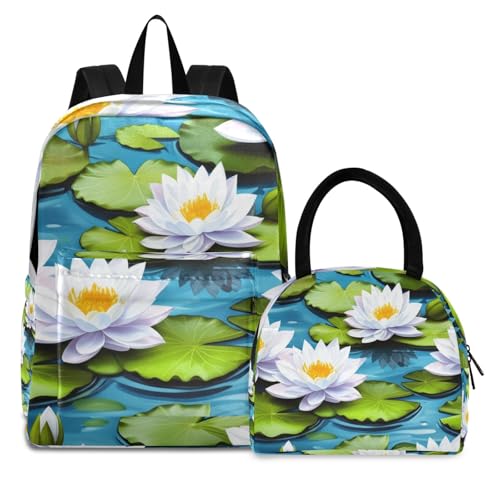 Childrens Backpacks Insulated Waterproof Backpack, Backpacks for Tweens, Teens, and Older Kids, Elegant White Lotus Flowers