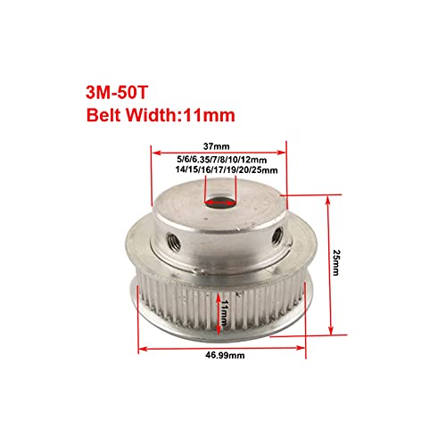 Timing Pulley 50 Teeth HTD 3_M Synchronous Pulley, for Width 9/10/15 3_M Timing Belt, HTD3M Pulley, Bore 6mm-20mm (NO.1282)(Width 9,Bore12.7mm/keyway5x2.3)