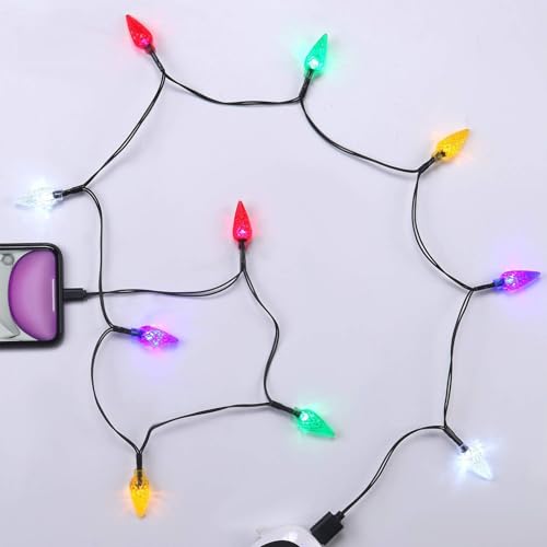 LED Christmas Light iPhone Charger Cord USB To Type C Charging Cable Gift for iPhone 17/16/16 Pro/15/15 Pro/15 Pro Max/iPad/Samsung with 10 Lights Christmas Decorations (1 Black)