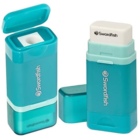 Swordfish Combo Pencil Sharpener with Mess-Free Canister and Eraser [Pack of 1] Turquoise [40294] Cover