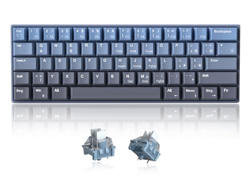 MageGee MK-STAR61 60% Mechanische Tastatur DE Layout, Hot-Swap-fähige kabelgebundene RGB-Gaming-Tastatur mit Farbstoff-Sublimationstastenkappen, vorgeölten Schaltern, Eva-Schaum für Mac/Win (blau)