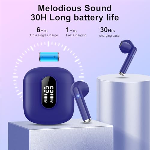 Image of Wireless Earbuds, Bluetooth 5.4 Headphones HiFi Stereo, Bluetooth Earbuds with ENC Noise Cancelling Mic, 36H LED Display Ear Buds, IPX7 in Ear Earphones for Phone Tablet Laptop Sports, Dunkelblau