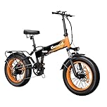 CHEEVALRY Folding Electric Bike for Adults, 60-150km 48V 20AH Long Range E-Bike, 25km/h, 20" x4.0 Fat Tyre, 7-Speed & Suspension for City Commute & Off-Road, Max Load 150kg