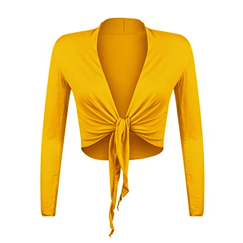 Gloop Damen Schöne, Elegante Bolero Jäckchen Langarm Bolero zum Knoten (DE/NL/SE/PL, Alphanumerisch, XL, Regular, Regular, Gelb)