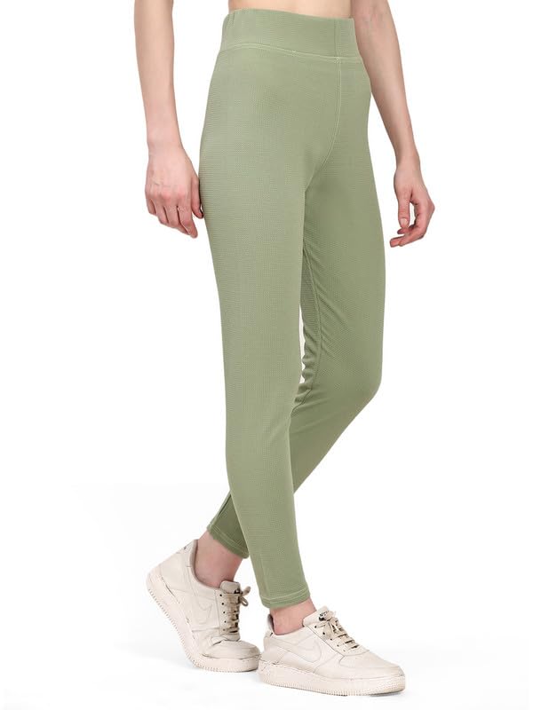 Image of DTR FASHION Women's Light Green Stretchable Cotton Blend Casual Tight