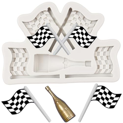 QDMOLDS Racing Car Flag Silicone Mold Champagne Bottle Fondant Molds
