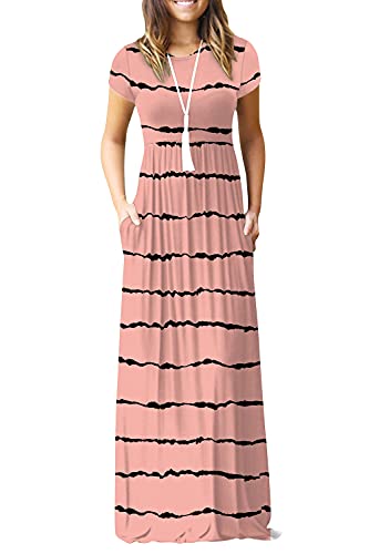 Image of EUOVMY Women's Short Sleeve Loose Plain Maxi Dresses Casual Vacation Long Dresses with Pockets