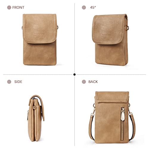 Image of BOSTANTEN Vegan Leather Small Crossbody Bag for Women Designer Cell Phone Wallet Purses Adjustable Strap, Camel Brown, Small