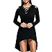 CharMma Women's Casual Lace Up Cold Shoulder High Low Hem Hooded Tunic Dress (M, Black)