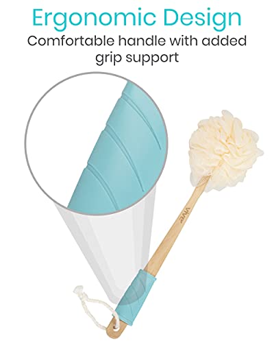 Vive Loofah Sponge Back Scrubber - Men & Women Long Handled Exfoliating Bath & Shower Body Brush - Handheld Luffa Pouf On A Stick For Body, Face Washing - Spa Wash Lufa #TOP2