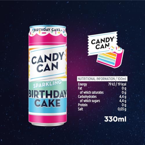 Candy Can, Birthday Cake, Fizzy Drink, Nostalgic American Soda Flavours, Sparkling Pop Cans (12 x 330ml)