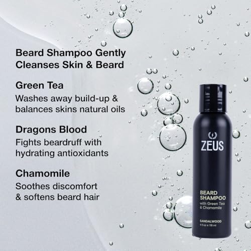 Image of ZEUS Italian Cypress Beard Wash Set for Men with Green Tea & Essential Oils | Beard Shampoo & Conditioner Duo with Natural Oils to Hydrate, Soften, Cleanse & Strengthen Facial Hair (Made in USA)