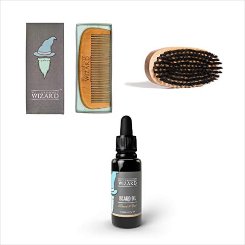 Kit de cuidado de barba para hombres - Juego de pincel, peine y aceite de barba