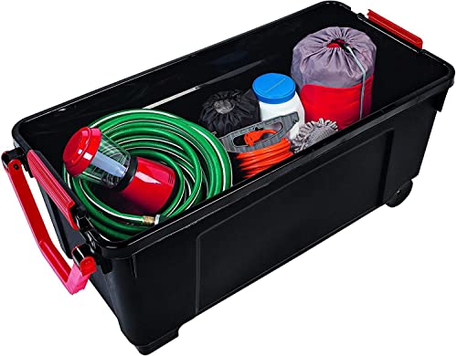 Iris Ohyama, Große Kunststoff-Aufbewahrungsbox, 170 l Garagen-Aufbewahrungsbox, BPA-frei, SIA-1000, Schwarz, Stapelbar, Verschlussklammern – B104 x T50 x H50 cm
