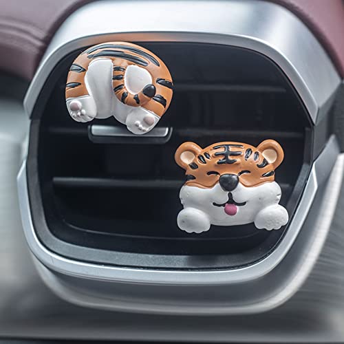 Image of Cute Air Vent Clips, Creative Animal Head and Tail Cartoon Car Air Freshener Vent Clip Car Fragrance Diffuser Perfume Air Conditioner Outlet Vent Clips Decorations, Tiger