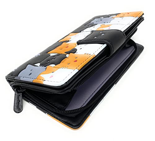 Shag Wear Kitty Cat Crowd Chic Large Animal Wallet for Women and Teen Girls Vegan Faux Leather Black 7"3