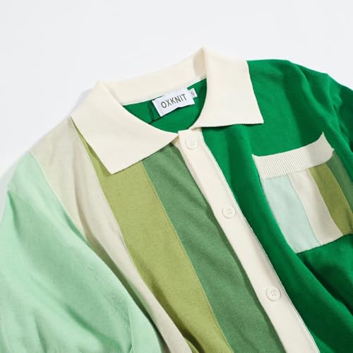 OXKNIT Polo para Hombre tejido estilo Mod años 60 con rayas verdes degradadas en algodón con botones miniatura 2
