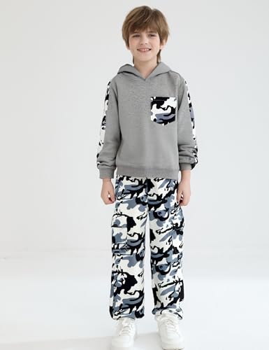 Image of mksodopy Boys Clothes Long Sleeve Hoodie and camouflage cargo pants Boy Outfits for 6-16 Years