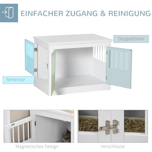 PawHut Hundekäfig, Hundehütte mit 3 Türen Hundebox für Zuhause Indoor, Hundehaus für kleine Hunde bis zu 10 kg, Möbel, Weiß 78 x 53 x 59,3 cm