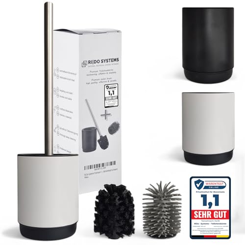 Ri|Do Systems Escobilla de inodoro de alta calidad, mango de acero inoxidable, resistente a los arañazos y cabezal intercambiable (blanco)