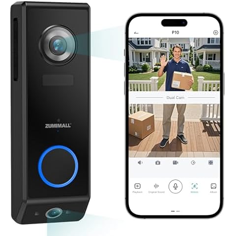 ZUMIMALL Dual Lens Doorbell Camera Wireless with Chime, 2K HD Video Doorbell Wireless Battery Solar Powered, 3MP Color Night Vision, Humanoid Alerts, No Monthly Fees, Wireless/Wired Installation Cover