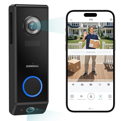 ZUMIMALL Dual Lens Doorbell Camera Wireless with Chime, 2K HD ...