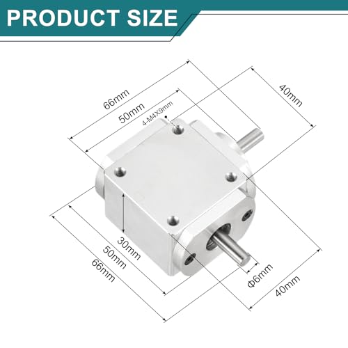 Image of uxcell Gear Box 90 Degree Right Angle Bevel Gearbox 1:1 Left Single Output Shaft 1 Module 20 Teeth Bevel Gear Aluminum Frame Simple Mechanical DIY Module 6mm Shaft,66x66x30mm(LxWxH)