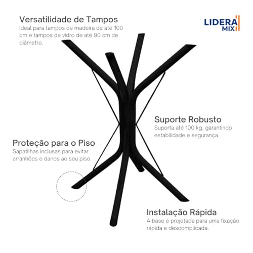LideraMix, Base para Mesa de Jantar em Aço com Pintura Epóxi, Pé de Mesa, Tampo até 100cm, Suporta a