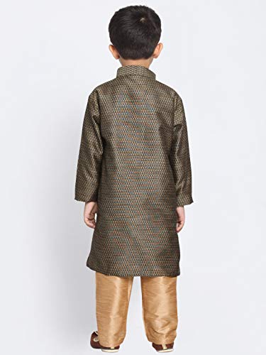 Image of JBN Creation Boys' Full Sleeve Silk Blend Kurta Pyjama Set with Mandarin Collar, Featuring Ethnic Motifs, Self-Design, and Embellishments - Perfect for Festivals and Special Occasions