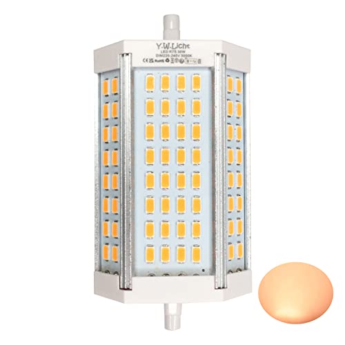 30W R7S LED Lampe Warmweiß 3000K Dimmbar Leuchtmittel 118MM Birne Stablampe 220V Flutlicht YW Licht Ersatz 300W Halogenlampe 200° Abstrahlwinkel J118 T3 Glühbirne Leuchtmittel (1 Stück, ohne Lüfter)