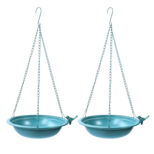 SMQLJXC 2pcs Hanging Bird Baths for Outdoors, Metal Hanging Bird Feeder, Garden, Yard, Patio Decor (2, Blue)