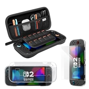 ECHTPower Accessories Bundle for Nintendo Switch 2, Switch 2 Carrying Case, Silicone Protective Cover, 2 Piece HD Screen Protector, Durable , Lightweight and Large Capacity, Accessories for Switch 2