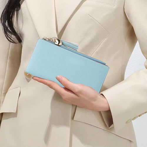 Ultra Slim Bifold Genuine Leather Wallet for Women Credit Card Holder with Coin Pocket 8 Card Slots Clutch Design (Blue)2