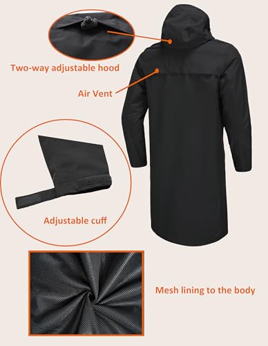Regenjacke für Herren, wasserdicht, atmungsaktiv, langer Regenmantel mit Kapuze, Netzfutter, Windbreaker für Outdoor-Aktivitäten (DE/NL/SE/PL, Alphanumerisch, XL, Regular, Regular, Dark Grey)