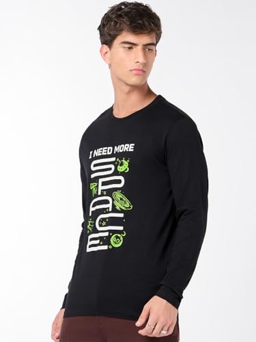 Image of Bewakoof Men's Graphic Print Regular Fit Full Sleeve Round Neck Pure Cotton T Shirt 689697 Black 2XL