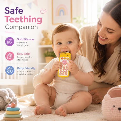 Image of CHICAGOZONE Premium Baby Silicone Teether Ring Toy - BPA Free Soft Teething Toy for Infants, Multi-Texture Sensory Chew Toy, Easy Grip Teether for Babies 3-12 Months, Cute Animal Design (Multicolor) (YELLOW KITTY)
