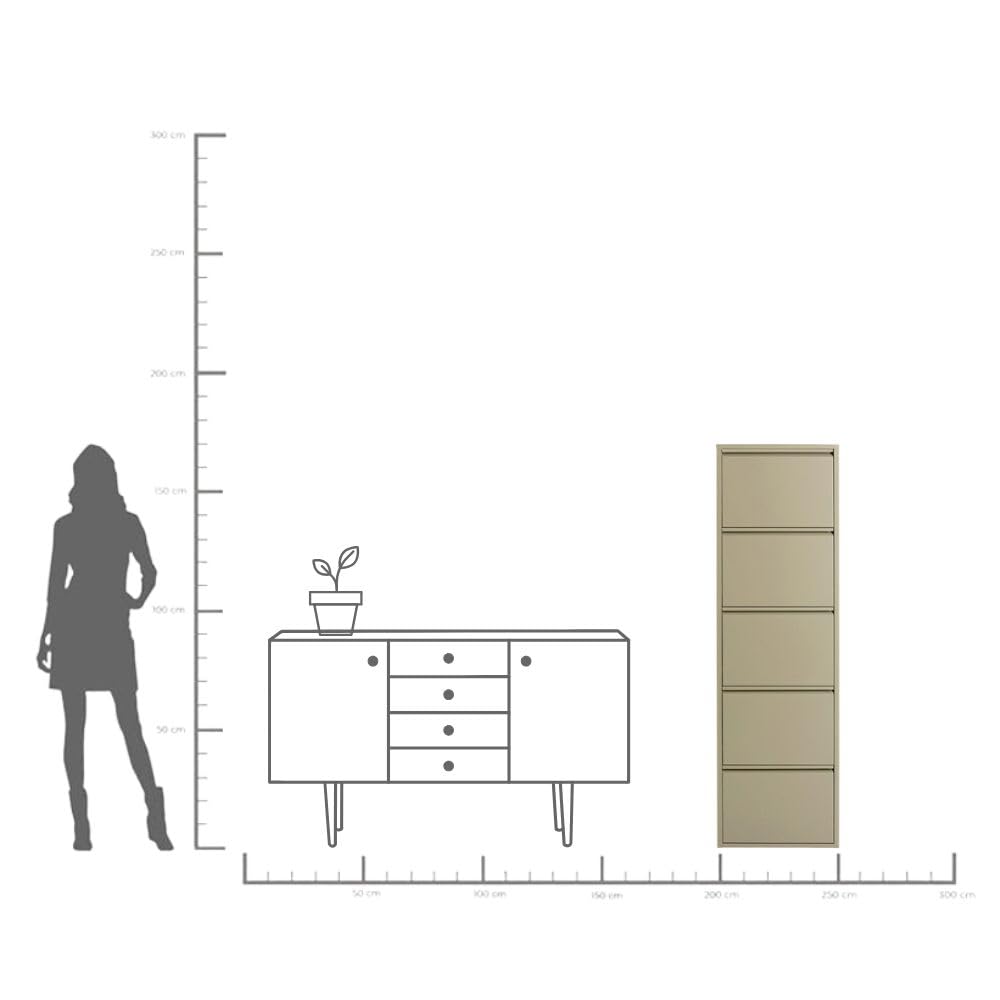 Kare Design Schuhschrank Caruso, Khaki, 173x50x15 cm, Schuhablage, Schuhkipper, Schuhregal, mit 3 Klappen, für 6 Paar Schuhe, Stahl, Schmal, Platzsparend, Hoch, Eingangsbereich