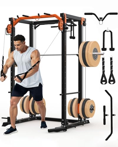 Power Cage, Power Rack with Cable Crossover System, 2000LBS Squat Rack with LAT Pull Down System,...