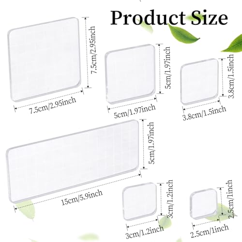 Thinp 6 Pcs Acrylic Stamp Block Set With Grid for Clear Stamps, Decorative Square Display Props for DIY Scrapbooking
