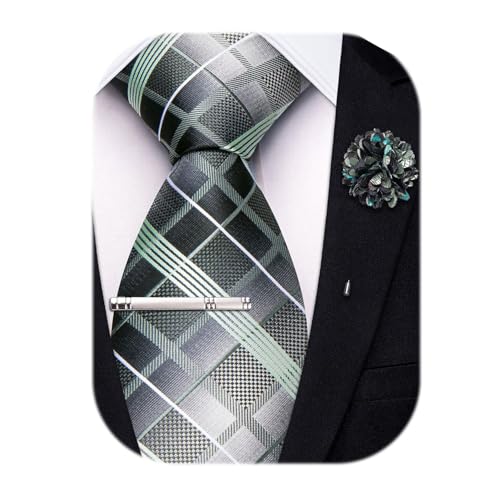Image of Hi-Tie 63 inches Striped Paisley Extra Long Ties for Men Silk Necktie with Lapel Pin Tie Clip Big and Tall Men Formal Wedding