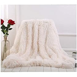 Mantas Decorativas Para Sofa Hggzeg Manta larga y súper suave, elegante y acogedora manta decorativa de piel sintética para sofá, silla y cama (blanco, 160 x 200 cm)