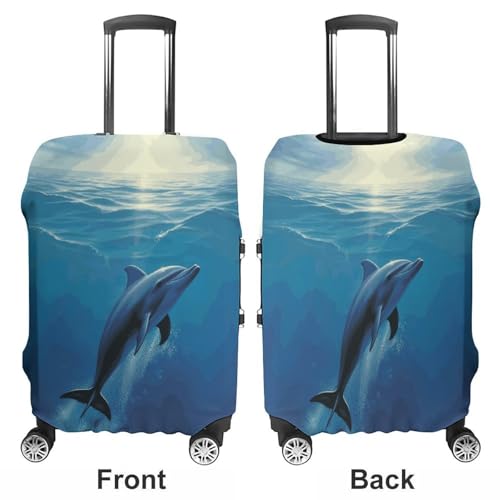 Dolphin in The Ocean Luggage Covers Tsa Approved Suitcase Cover Elastic Washable Luggage Sleeve Carry on Cover Protector Anti-Scratch Suitcase Protector Fits 19-30 Inch Case(L)3