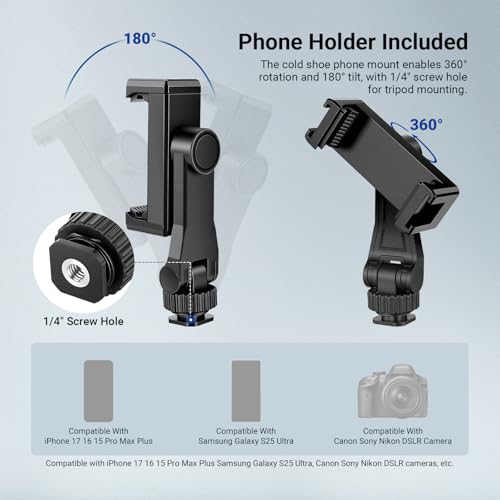 Image of NEEWER Basics TP56 Camera Tripod, 74 inch Tripod with Cell Phone Holder Mount | Compatible with iPhone for Video Recording, Professional Aluminum Lightweight Portable Travel Stand, 3 Way Pan Tilt Head