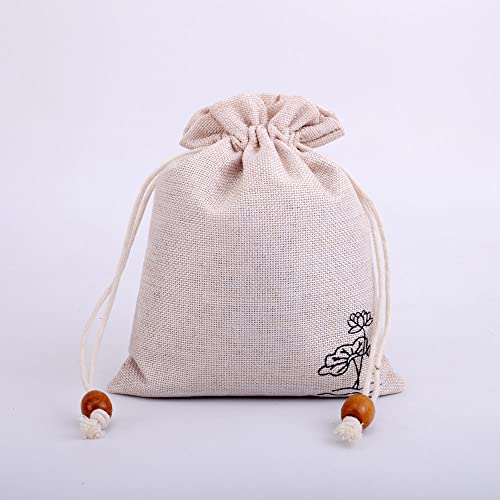 10 bolsas de lino con cordón y diseño de flor miniatura 1