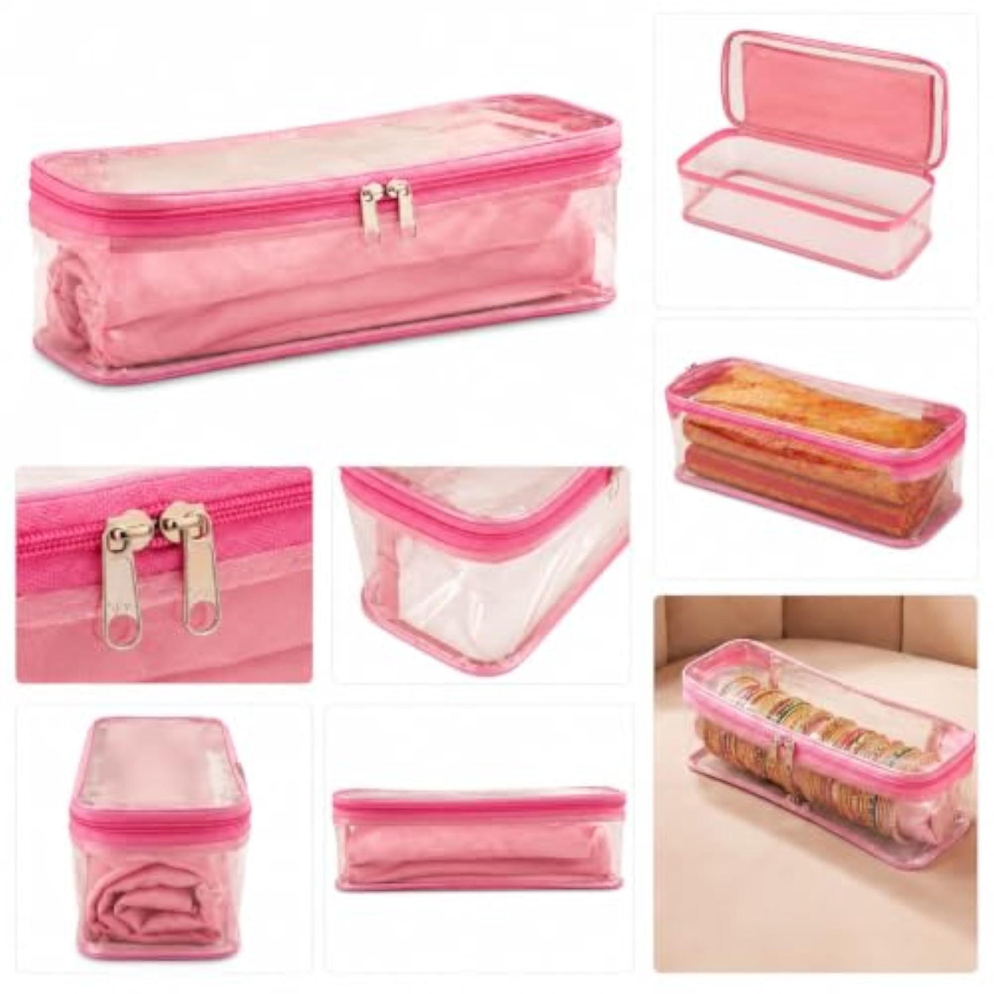 Premium Transparent PVC Bangle Storage Box with Double Zipper