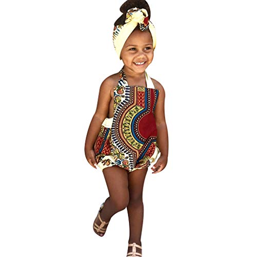 WOCACHI Toddler Baby Girls Bohemia Style Africa Kids Strap Romper Jumpsuit Casual Clothes 2pcs 3pcs Footies Onesies Playsuits Tutu Princess Granddaughter Rash Guards Short Tee Sets