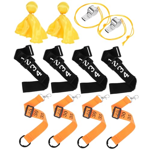 Set árbitro con silbatos, banderas y bandas numeradas para fútbol miniatura 1