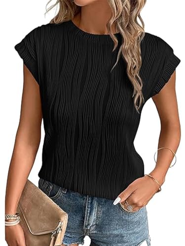 OYIGELZ Tshirt Damen Tops Rundhals Oberteile Einfarbig Tank Top Elegant Basic Blusen Kurzarm T-Shirt Sommer Casual Lose Tee