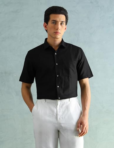 Image of Arrow Solid Regular Fit Mens Formal Shirt - Cotton, Breathable & Comfortable, Half Sleeves Shirts for Men